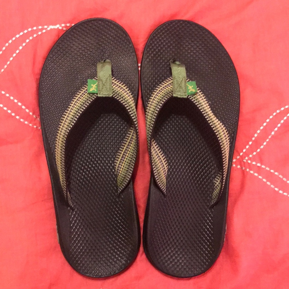 Green Striped Chaco Flip Flops